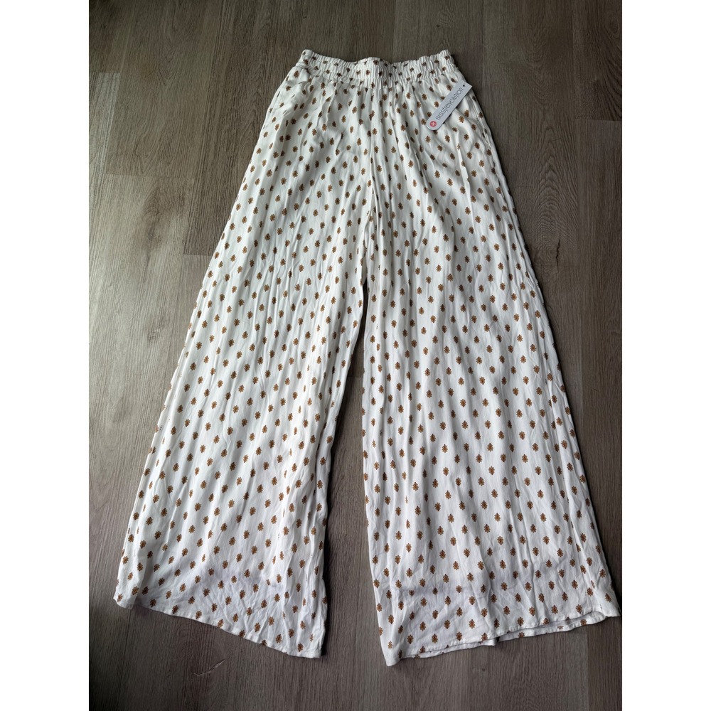 Sisstrevolution Womens White Brown Floral Wide Leg Smocked Waist Pants XS New